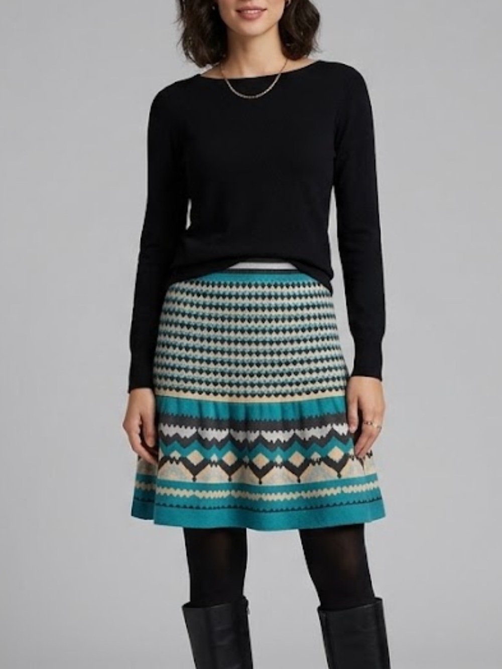 GIRLS FROM SAVOY Merino Wool Sweater Skirt Size S Blue Geometric Academia Preppy